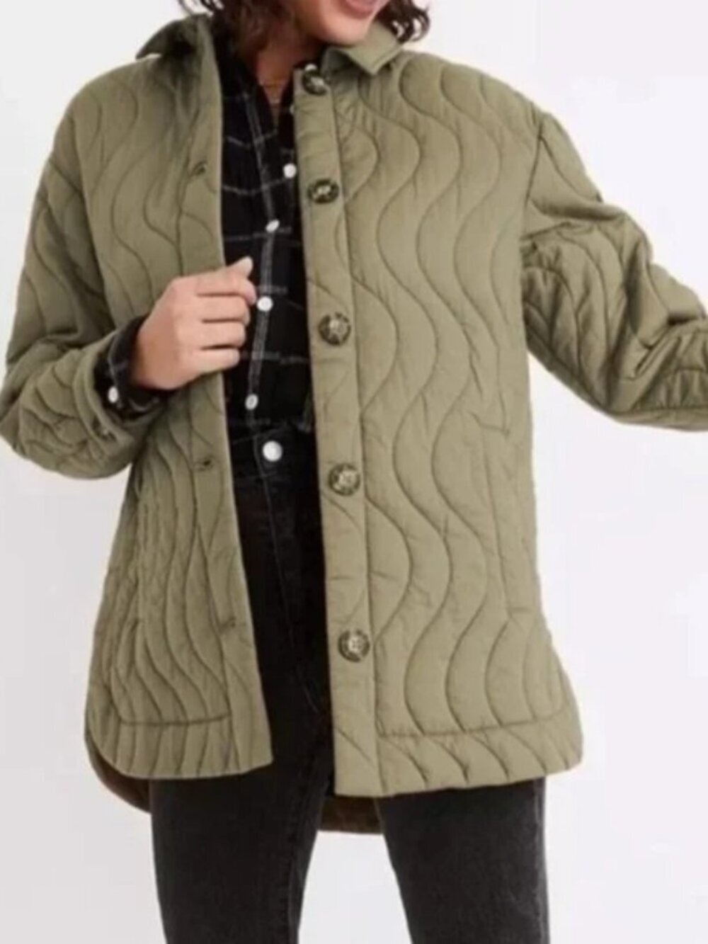 NWT Madewell Quilted Belrose Shirt-Jacket Olive Green Size 3X